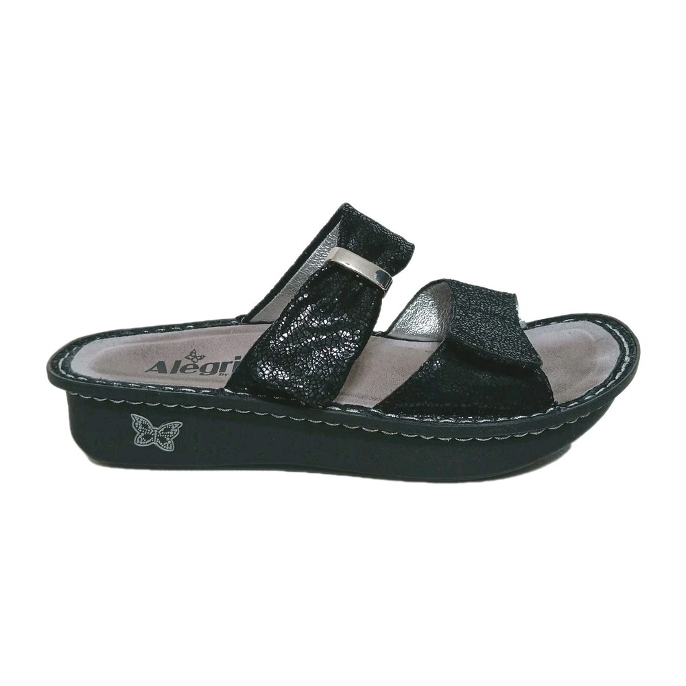 Alegria Karmen Slide Sandals 39 9 Black Metallic Women Comfort Patent Leather